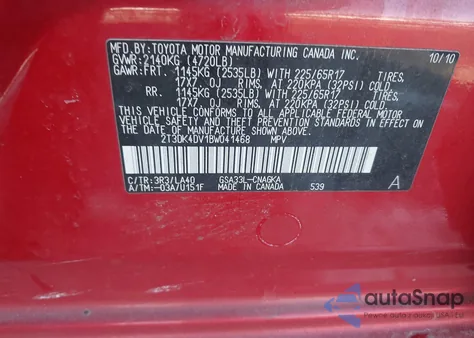 2011 Toyota Rav4 Limited V6 z USA, uszkodzony, nr VIN 2T3DK4DV1BW041468